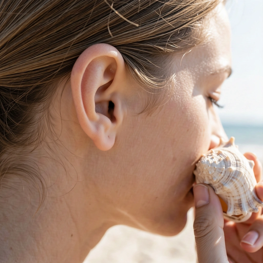 Primer plano de un oído en un entorno natural y tranquilo